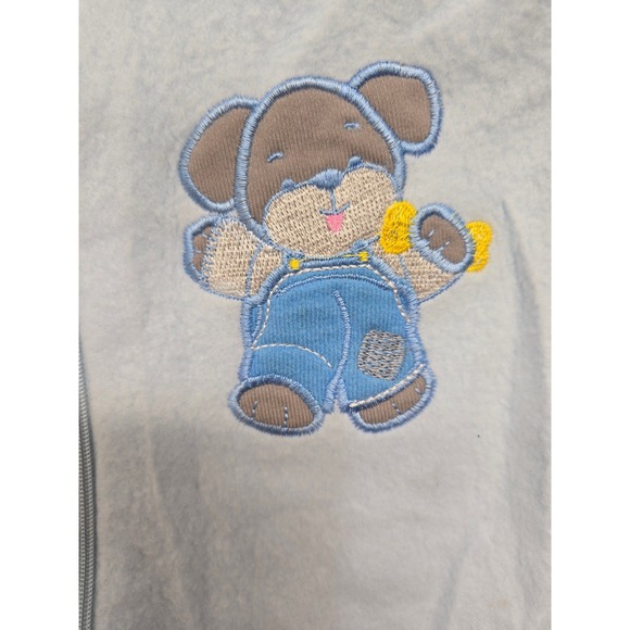 Mon Petit Baby Blue Hooded Footed Pajamas Size 6/9M Bear Applique Romper - Picture 2 of 8